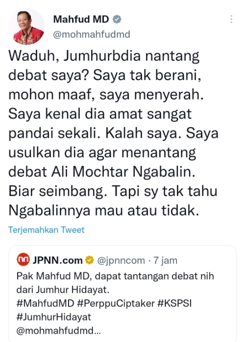 Begini Respon Mahfud MD Saat Ditantang Debat Jumhur Hidayat Begini Respon Mahfud MD Saat Ditantang Debat Jumhur Hidayat